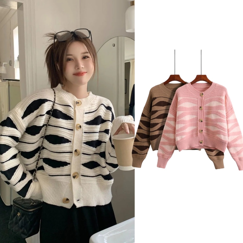 SUXI Áo Khoác Cardigan Dệt Kim Tay Dài Dáng Rộng Họa Tiết Kẻ Sọc Thời Trang Mùa Thu Cho Nữ