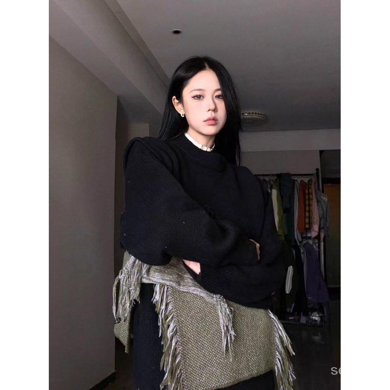 Áo Khoác Sweater Dáng Rộng Phối Tua Rua Thiết Kế Tinh Tế Thời Trang Thu Đông Mới Cho Nữ