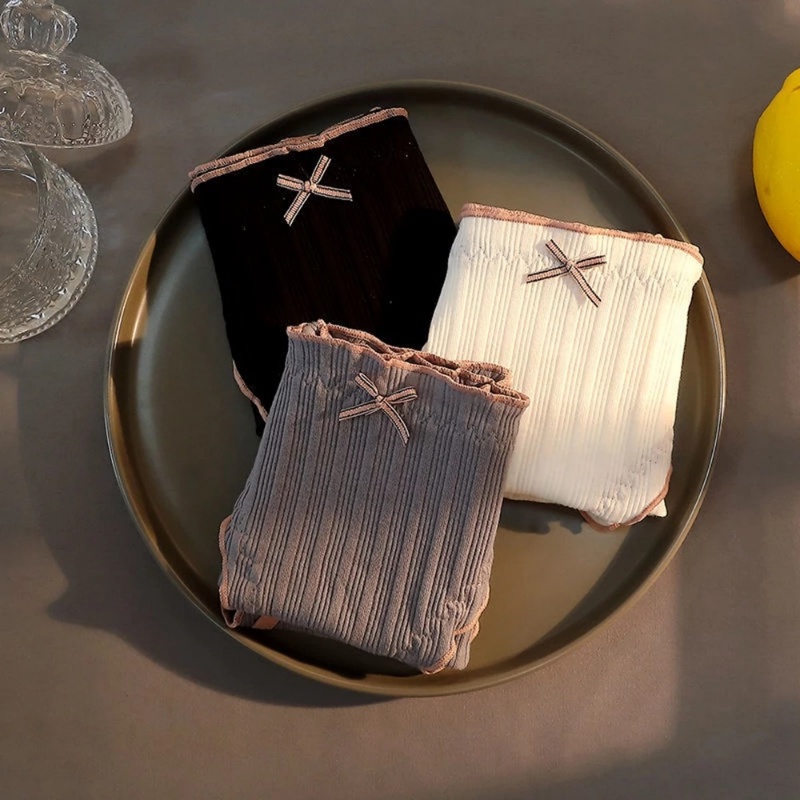 Quần Lót Cotton Không Đường May Thoáng Khí Đính Nơ Phong Cách Hipster Cho Nữ