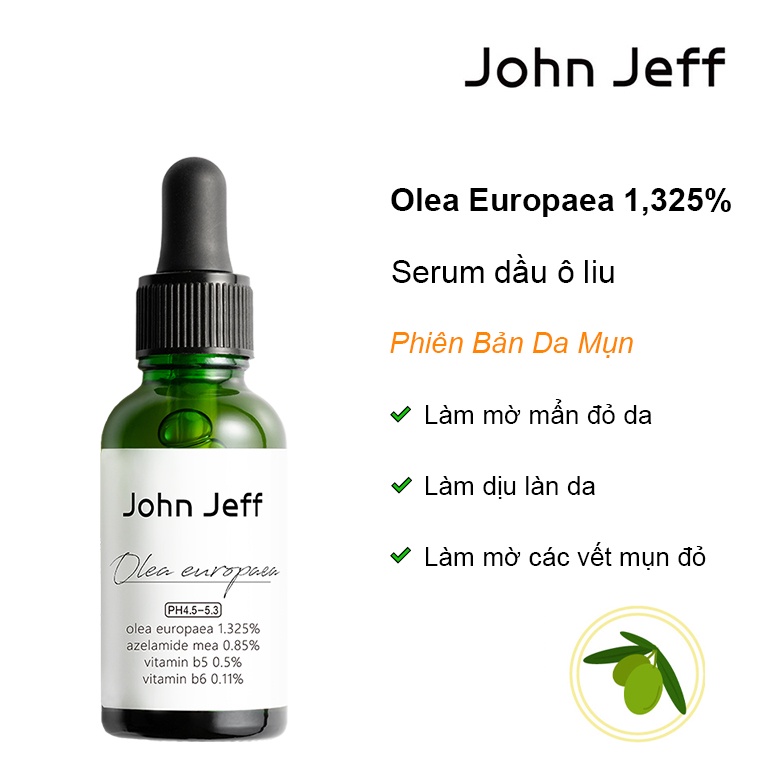 John Jeff Olea Europaea 1.325% Serum (Phiên bản da mụn) Tinh chất dầu ôliu dưỡng ẩm,Làm dịu làn da mẩn đỏ,Làm mờ vết thâm mụn đỏ,chống oxy hóa