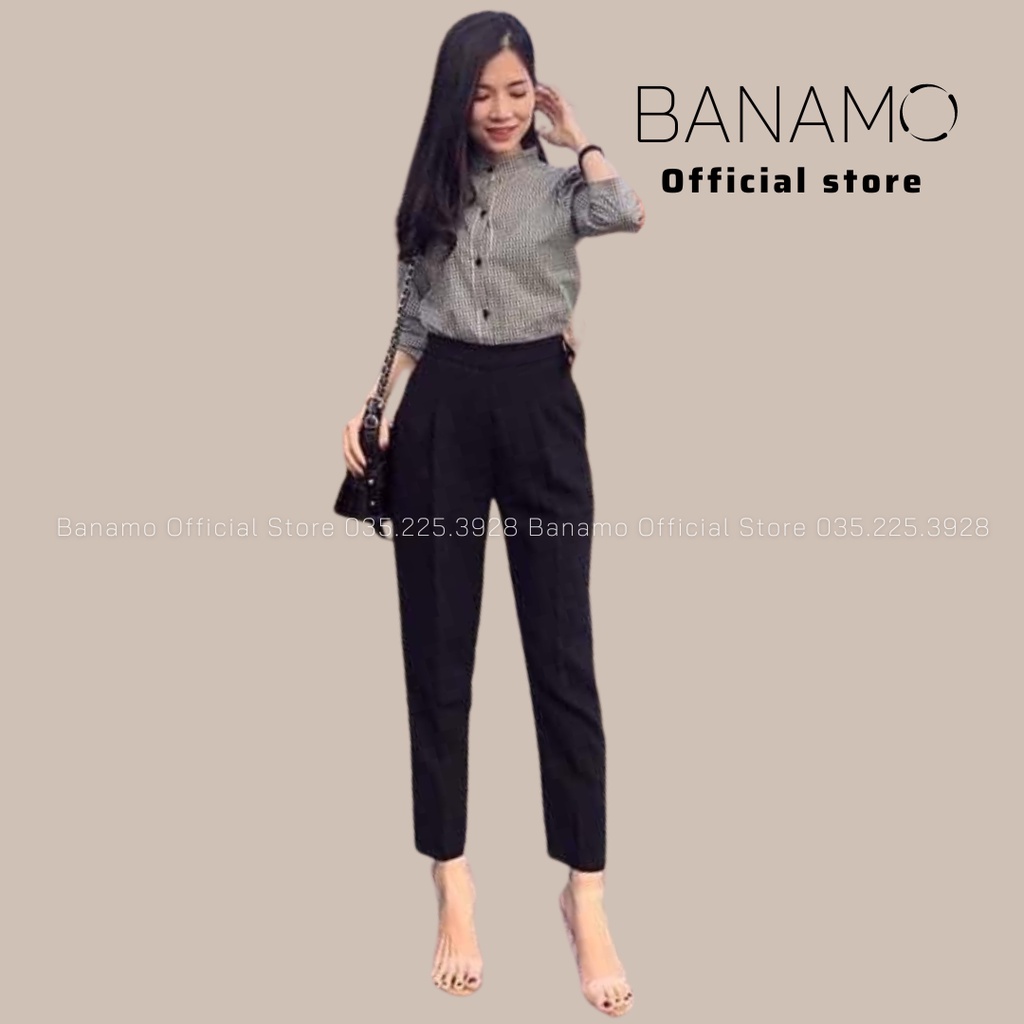 Quần baggy nữ cạp khóa lệ chun sau co giãn thoải mái quần tây nữ chất tuyết mưa lưng thun đen Banamo Fashion 835