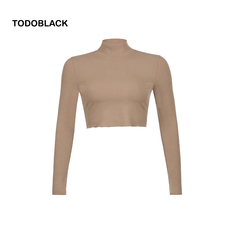 TODOBLACK Áo Thun Nữ Tay Dài Cổ Lọ Màu Trơn Thời Trang