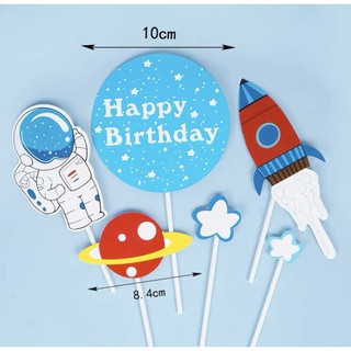 Set que cắm HPBD phi hành gia trắng + vũ trụ