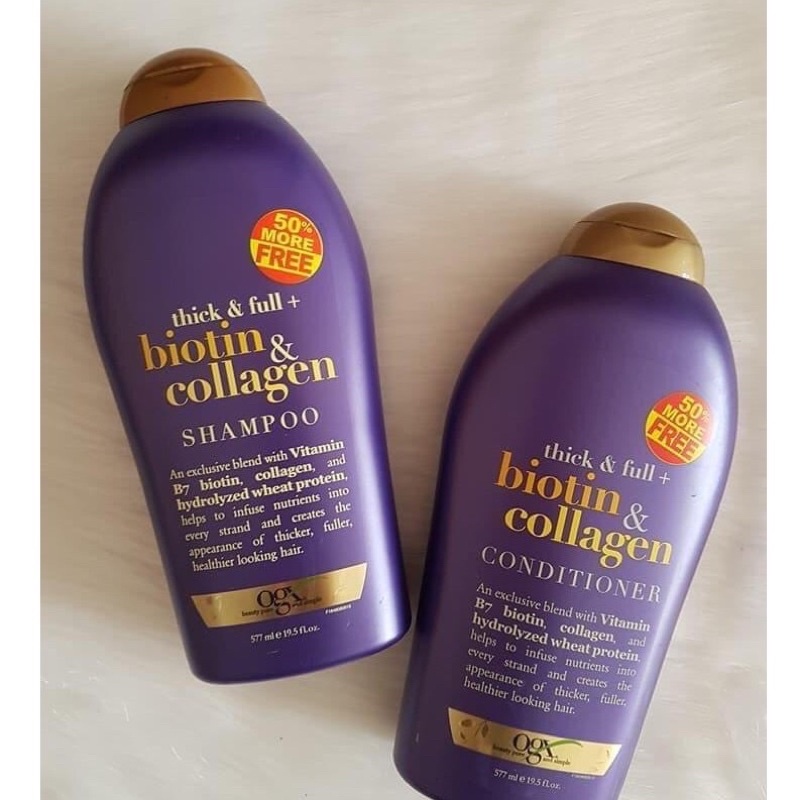 Dầu Gội Biotin Collagen Tím OGX 577ml - Chống Rụng, Kích Thích Mọc Tóc