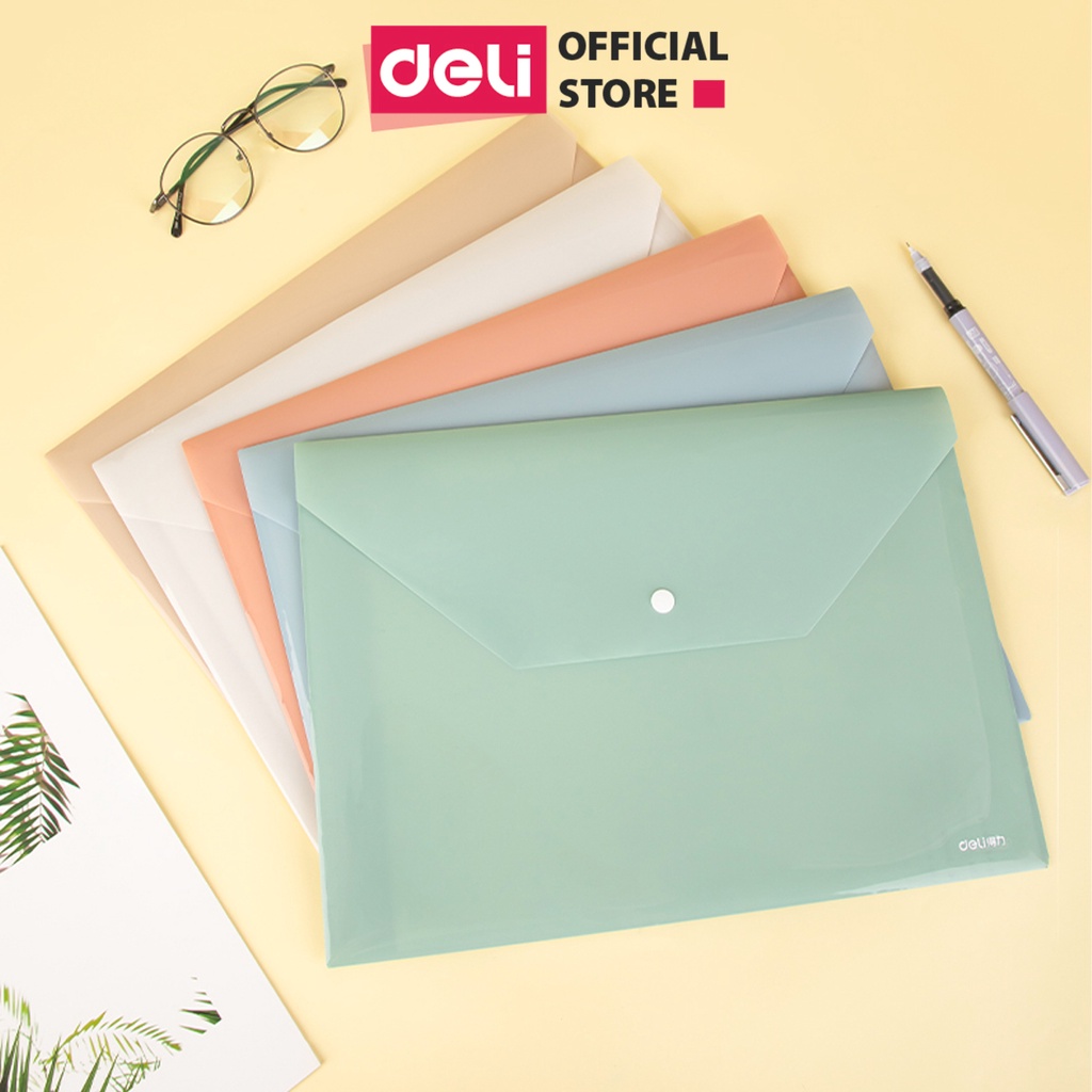 Túi file đựng tài liệu A4 Deli nhiều màu, my clear bag bìa đựng tài liệu văn phòng phẩm lưu trữ hồ sơ giấy tờ