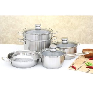 Nồi inox cao cấp 3 đáy size 18cm dùng được tất cả loại bếp- nắp inox, nắp kính