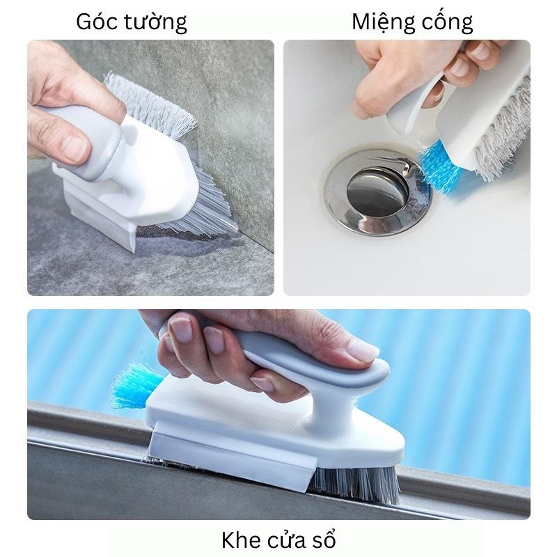 Bàn chải nhà tắm 4 trong 1 làm sạch khe hở mạch, góc tường, chổi cọ sàn kiêm gạt kính tiện lợi