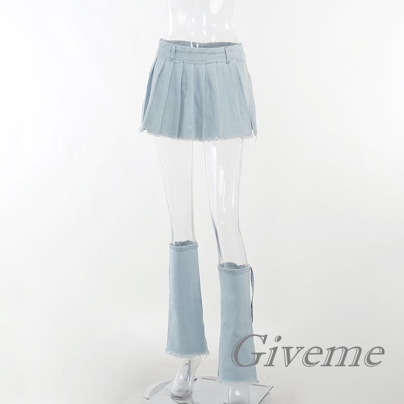 Set Áo Thun Ngắn Tay + Chân Váy Jeans Lưng Cao Thời Trang Nữ Tính