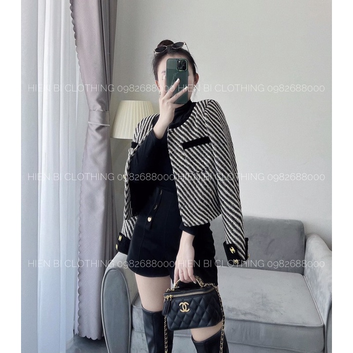 Áo dạ Tweed dáng ngắn 2 lớp tiểu thư sang chảnh hàng Quảng Châu