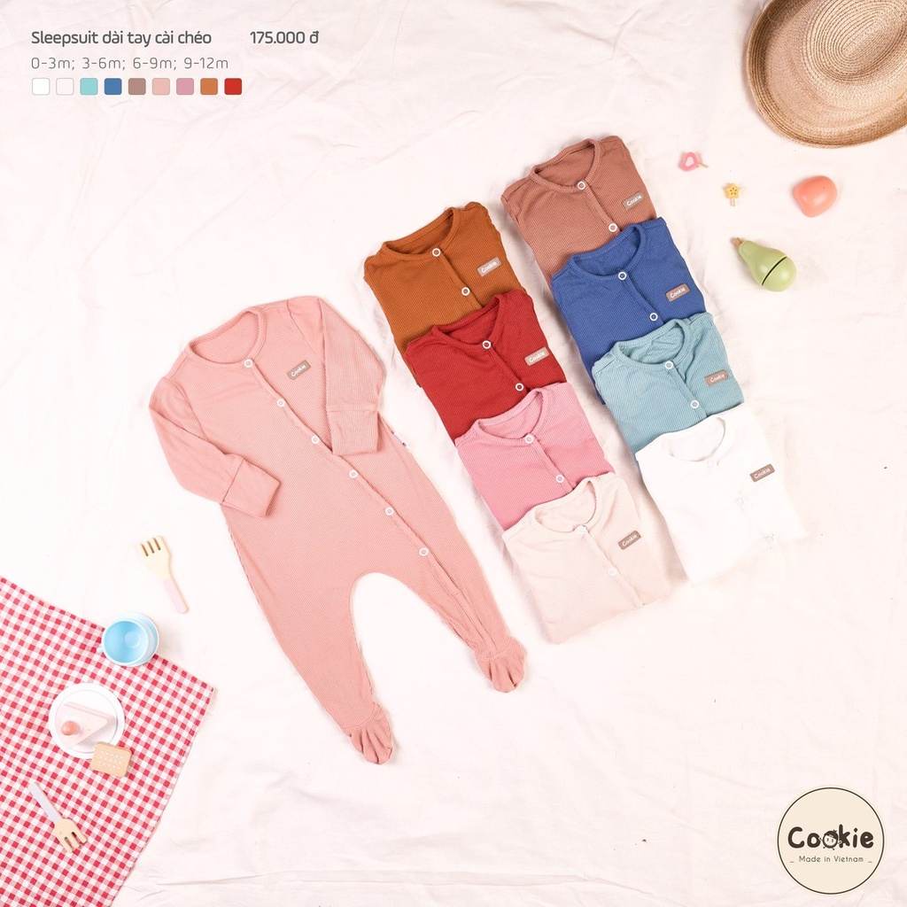 Cookie - Sleepsuit liền tất dài tay cài chéo cotton tăm mềm mát cho bé
