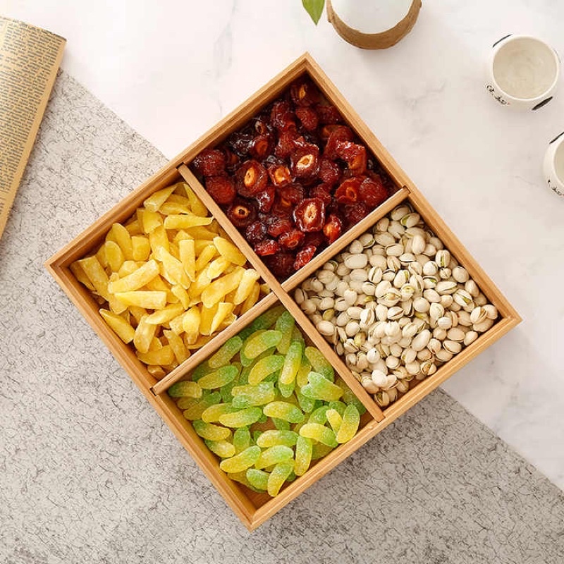 khay đựng mứt kẹo ngày tết gỗ tre tự nhiên sang trọng