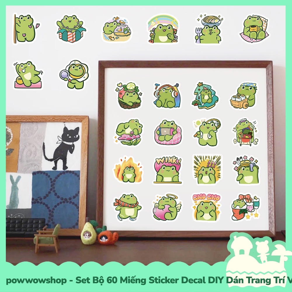 [Sẵn VN - Hỏa Tốc] Set Bộ 60/44 Miếng Sticker DIY Chống Thấm Nước Dán Trang Trí Vật Dụng Phong Cách Hoạt Hình Happy Frog