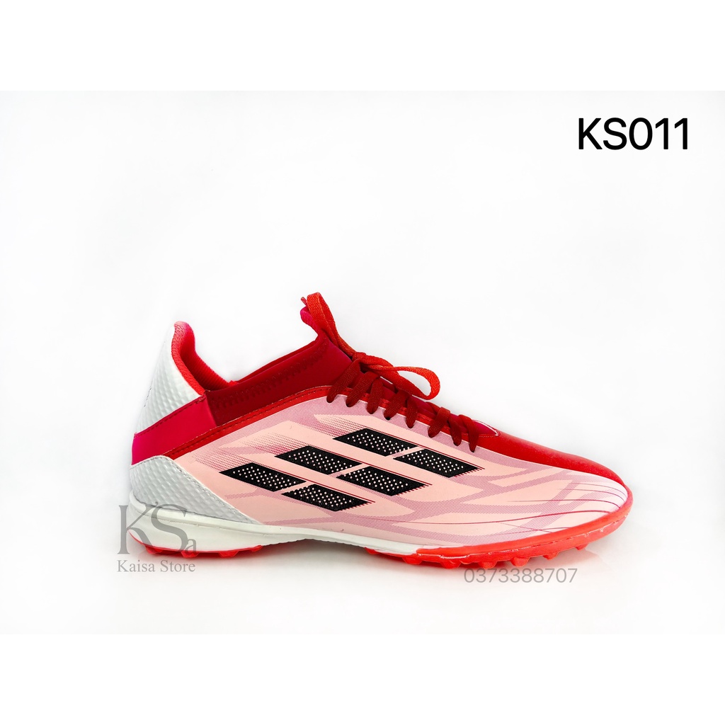 Giày Bóng Đá XSPEED ADIZERO Hồng Trắng 3 Sọc Đen Cổ Thun Ôm Chân Da Mềm Nhẹ Đế Đinh TF
