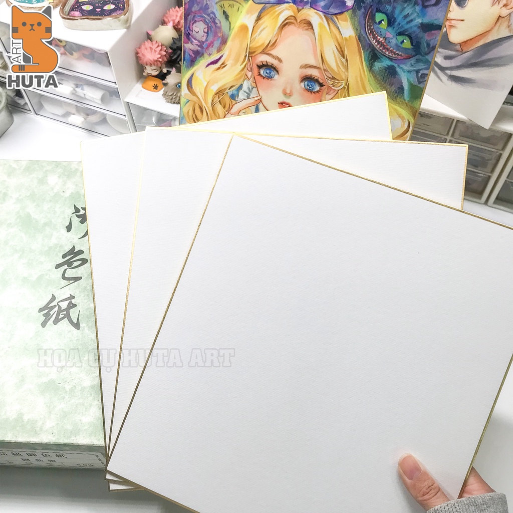 Bảng vẽ giấy Shikishi viền mạ vàng cao cấp Nhật Bản