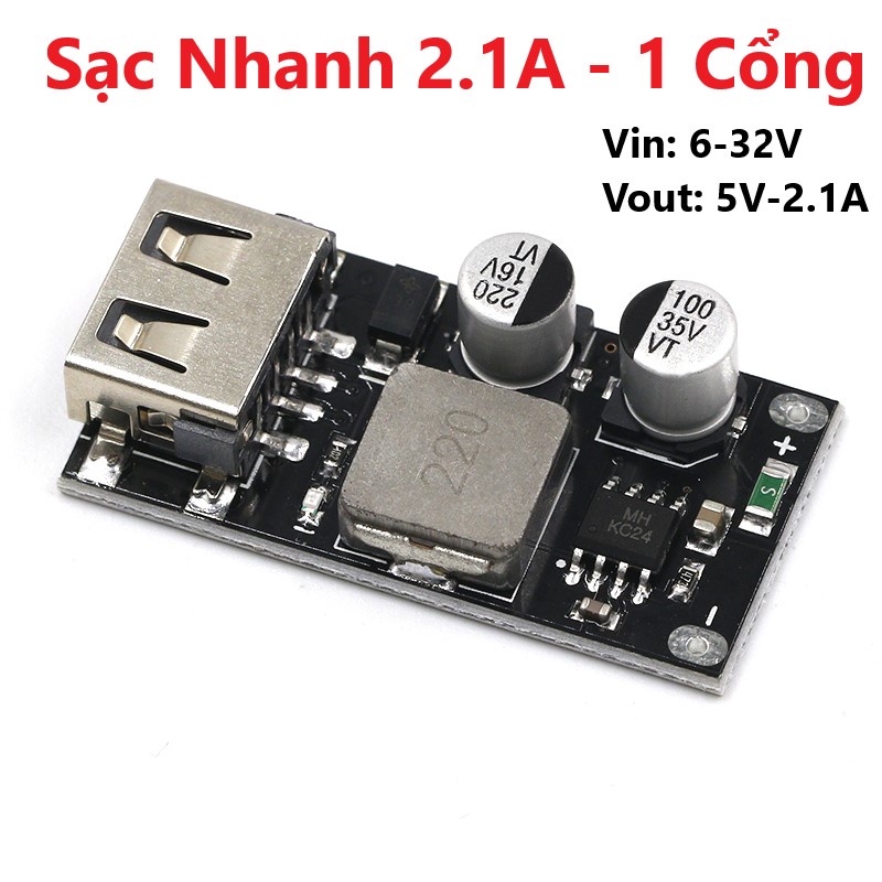 Mạch Sạc Nhanh Hỗ Trợ QC2.0 - QC3.0 (Mạch BUCK 10-32VDC ra cổng USB 5V-2.1A) - 2 Cổng USB, 1 cổng USB