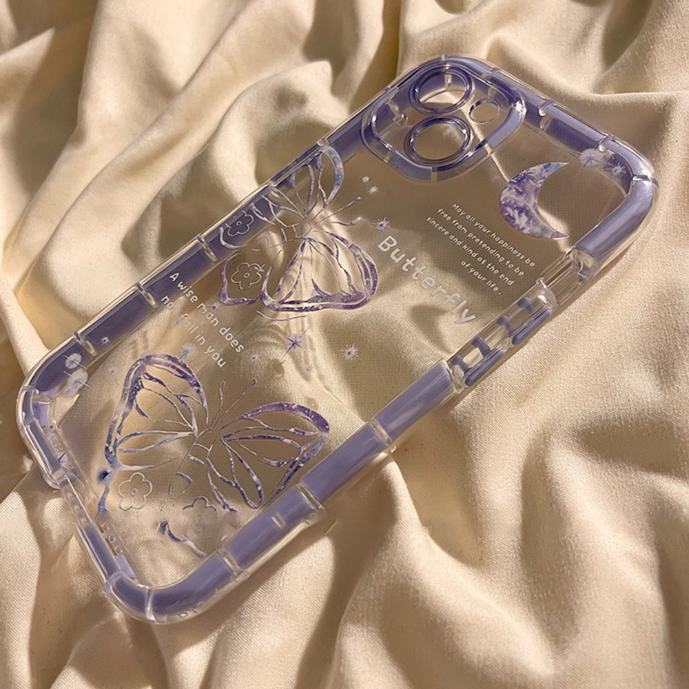 Ốp Điện Thoại TPU Mềm Chống Rơi Họa Tiết Bướm Dạ Quang Cho IPhone 11 12 13 14 Pro Max 14 Plus