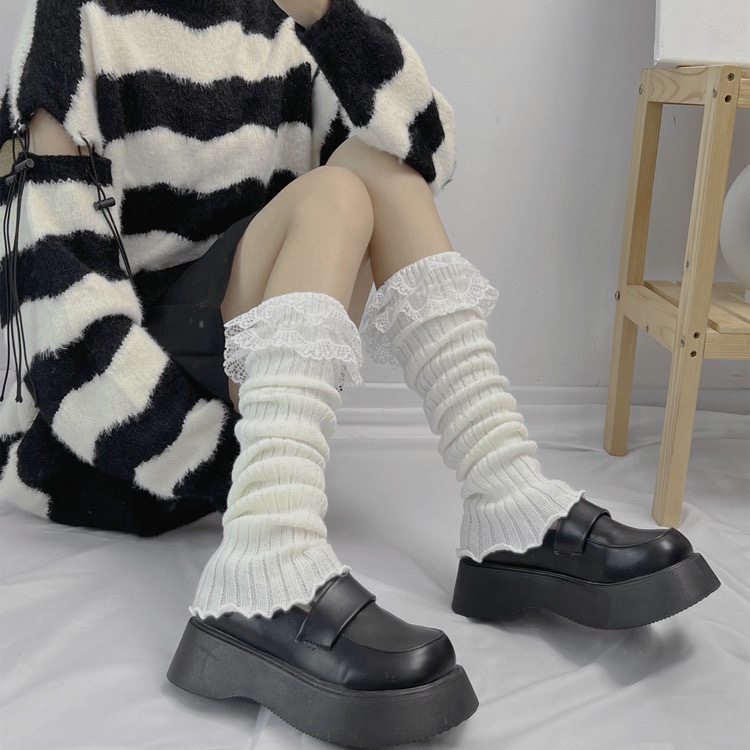 Tất ống len sọc Viền Ren nữ Lolita cao cấp TC47