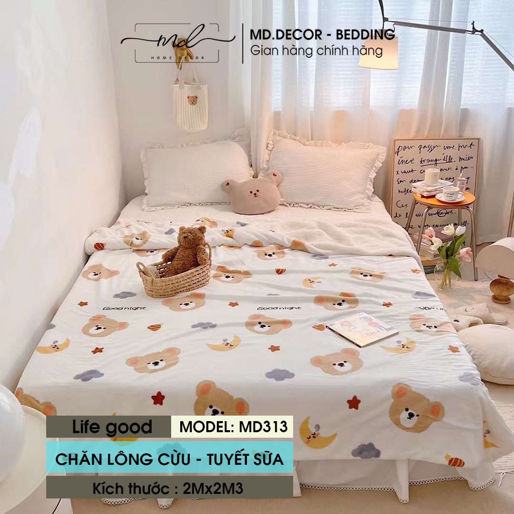Chăn lông cừu nhung tuyết MD Decor kích thước 2mx2m3 ấm áp nhiều họa tiết 3D dễ thương tiện lợi cho mọi gia đình