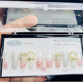 Nailbox Nuna móng úp hồng thạch ombre đính charm nơ siêu xinh. Nail box sẵn có now ship giao hỏa tốc