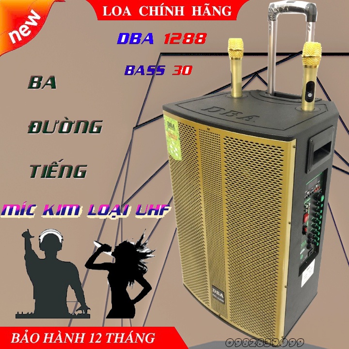 [CHÍNH HÃNG]Loa kéo BASS 30 DBA 1288 ba đường tiếng, bo mạch chống hú, kèm 2 míc kim loại UHF XỊN