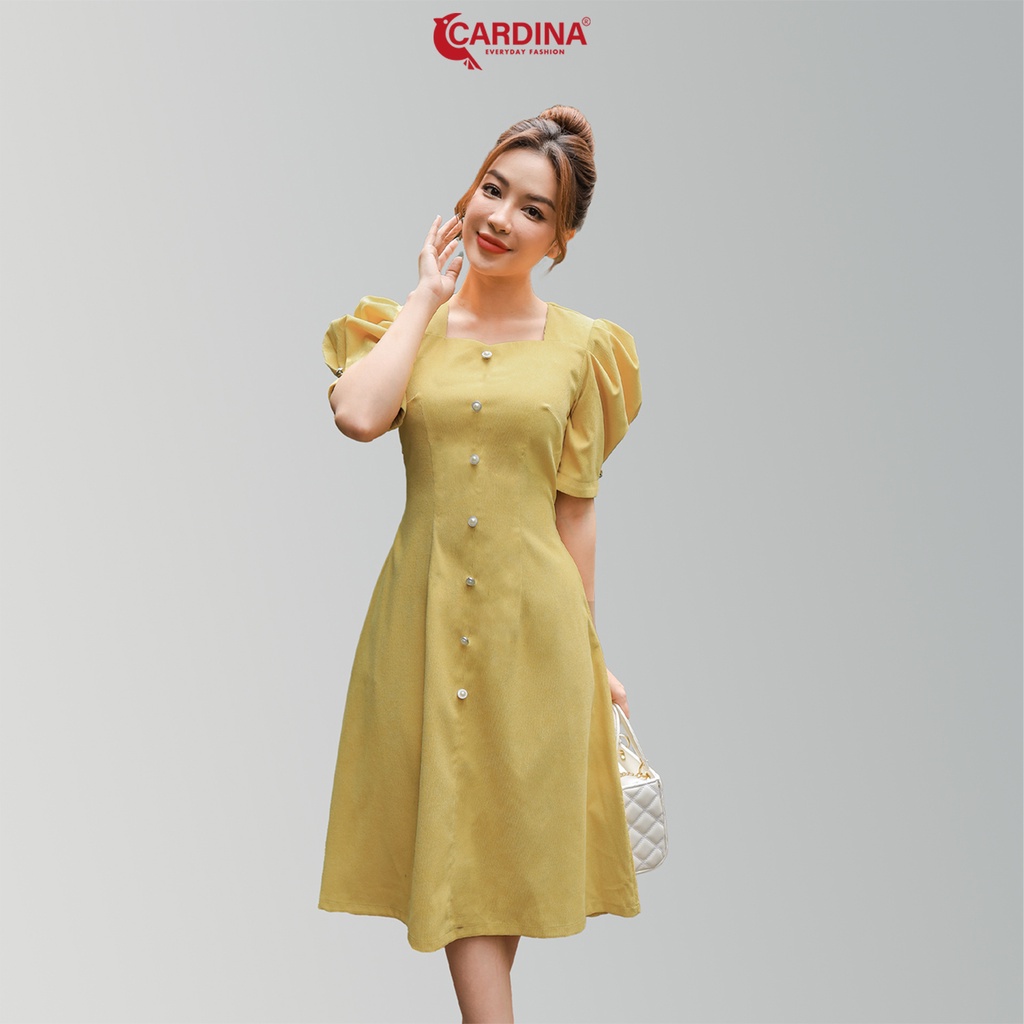 Đầm Nữ 𝐂𝐀𝐑𝐃𝐈𝐍𝐀 Váy Công Sở Chất Nhung Tăm Cao Cấp Dáng Xòe Chữ A Cổ Vuông Tay Bồng Tôn Dáng Sang Trọng 2VN05