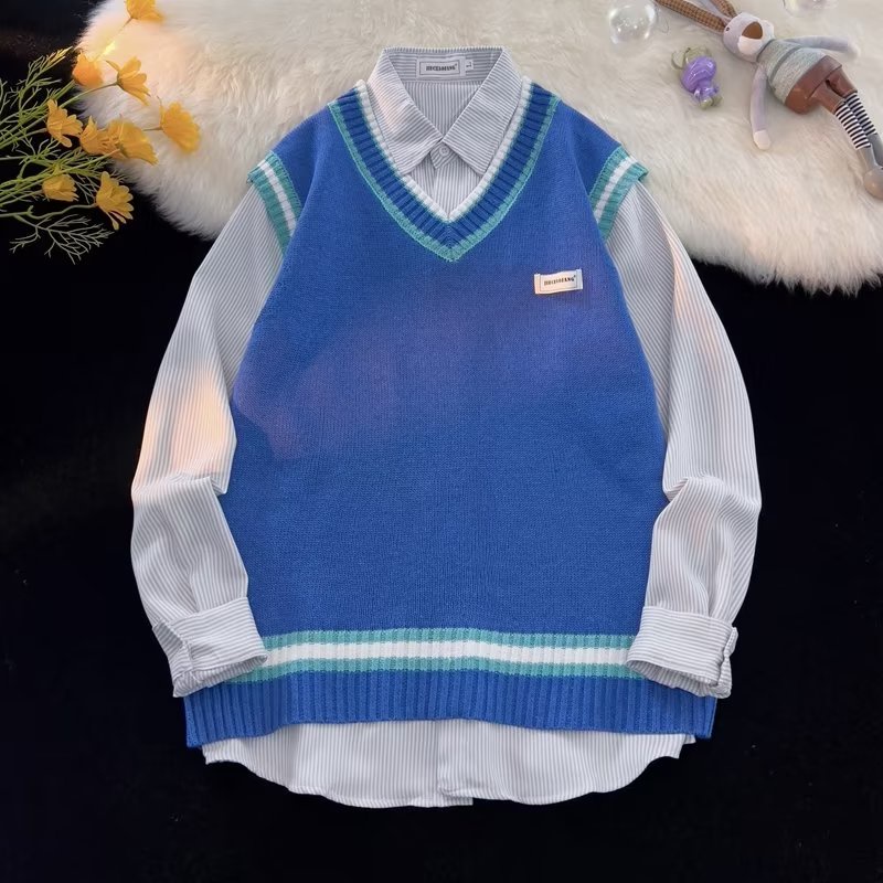 Áo sweater Không Tay Cổ Chữ V Dáng Rộng Thời Trang Thu Đông Dành Cho Nam Giới