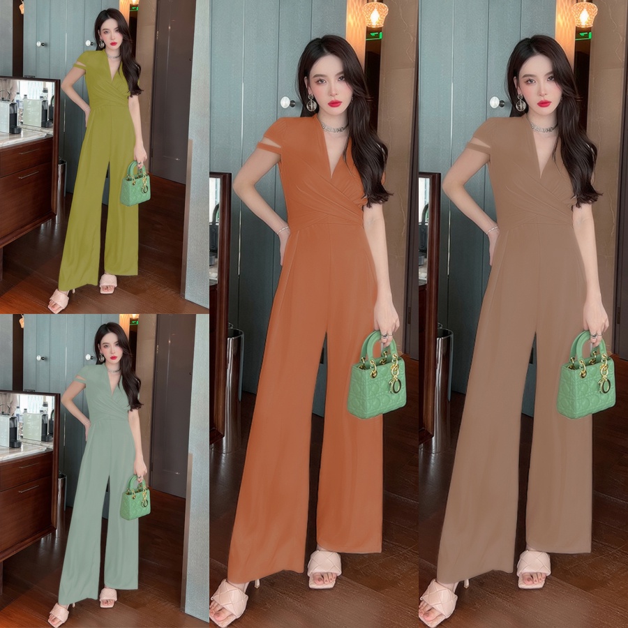 Jumpsuit dáng dài đồ jum ống suông đắp chéo bụng xinh xắn TJ1216