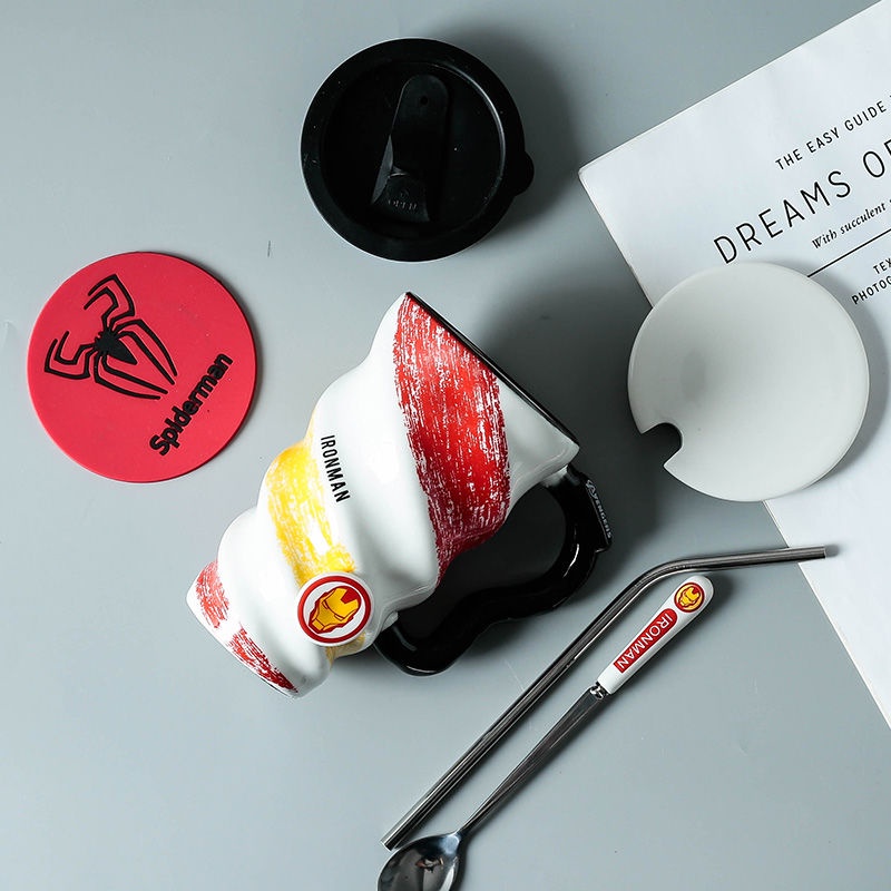 Cốc Uống Cà Phê Bằng Sứ Dung Tích Lớn Kèm Nắp Và Muỗng Đơn Giản Sáng Tạo Phong Cách Châu Âu Dành Cho