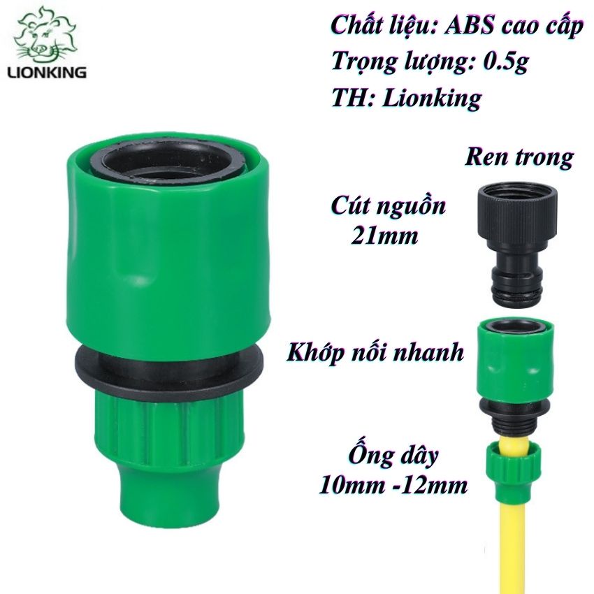 Khớp nối nhanh mang xông hai đầu ống dây phi 10mm đến phi 32mm lionking