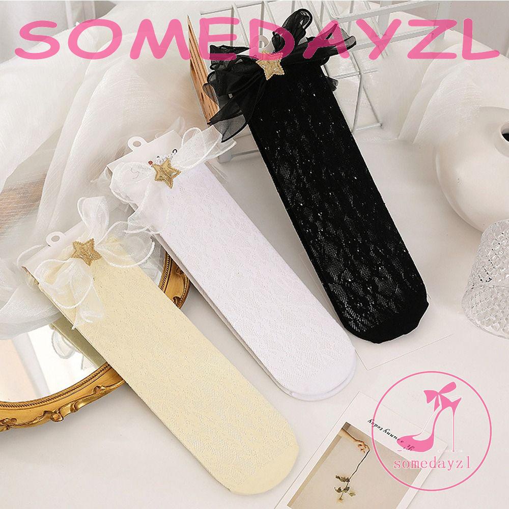 Đôi Vớ Dài Phối Ren Rỗng Thoải Mái Đính Nơ Ngôi Sao Ngọt Ngào Cho Bé Gái