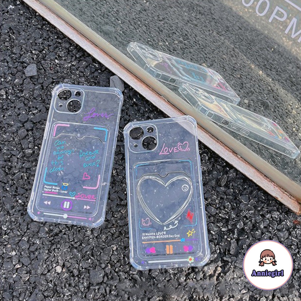 Ốp Điện Thoại TPU Mềm Chống Sốc Kèm Ngăn Đựng Thẻ Hoạ Tiết Trái Tim Cho IPhone 14 13 12 11 Pro Max 14 Pro Max