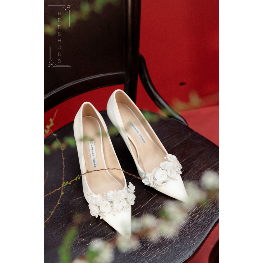 GIÀY CAO GÓT NỮ BEESHOES MŨI NHỌN - GIÀY CAO GÓT NỮ GÓT NHỌN CAO 9 PHÂN SẴN MÀU TRẮNG 220656
