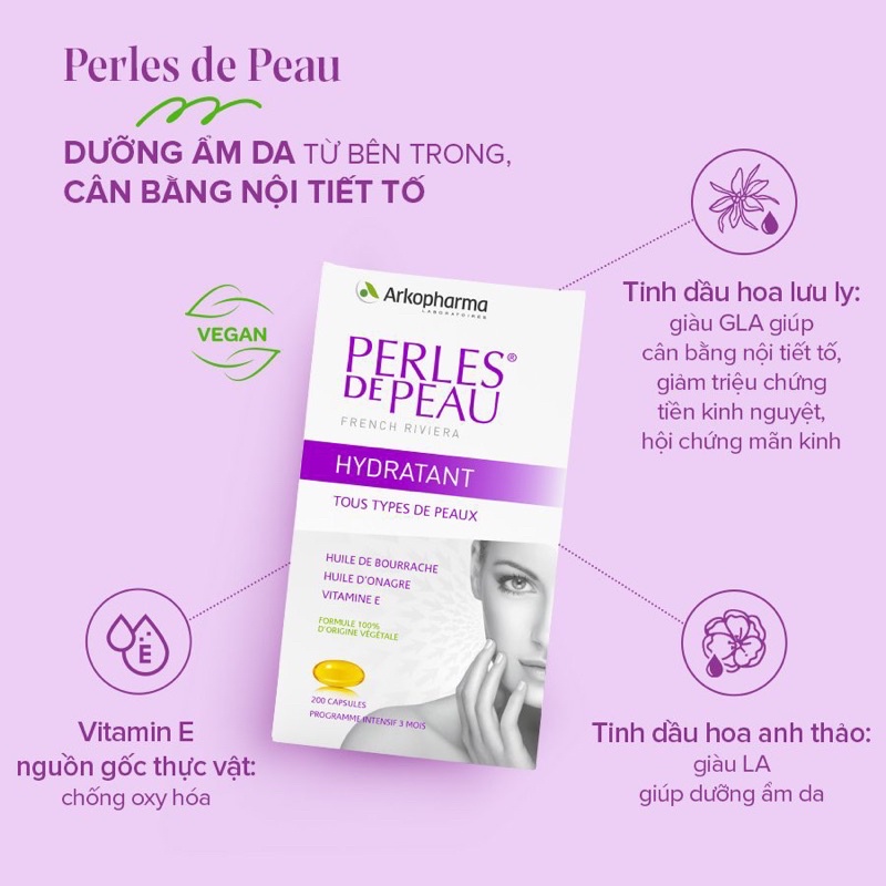 Viên uống Arkopharma Perles De Peau Hydratant hỗ trợ làm đẹp da (200 viên)