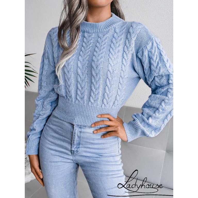 Áo Sweater Dệt Kim Tay Dài Cổ Tròn Màu Sắc Đơn Giản Thoáng Khí Dành Cho Nữ