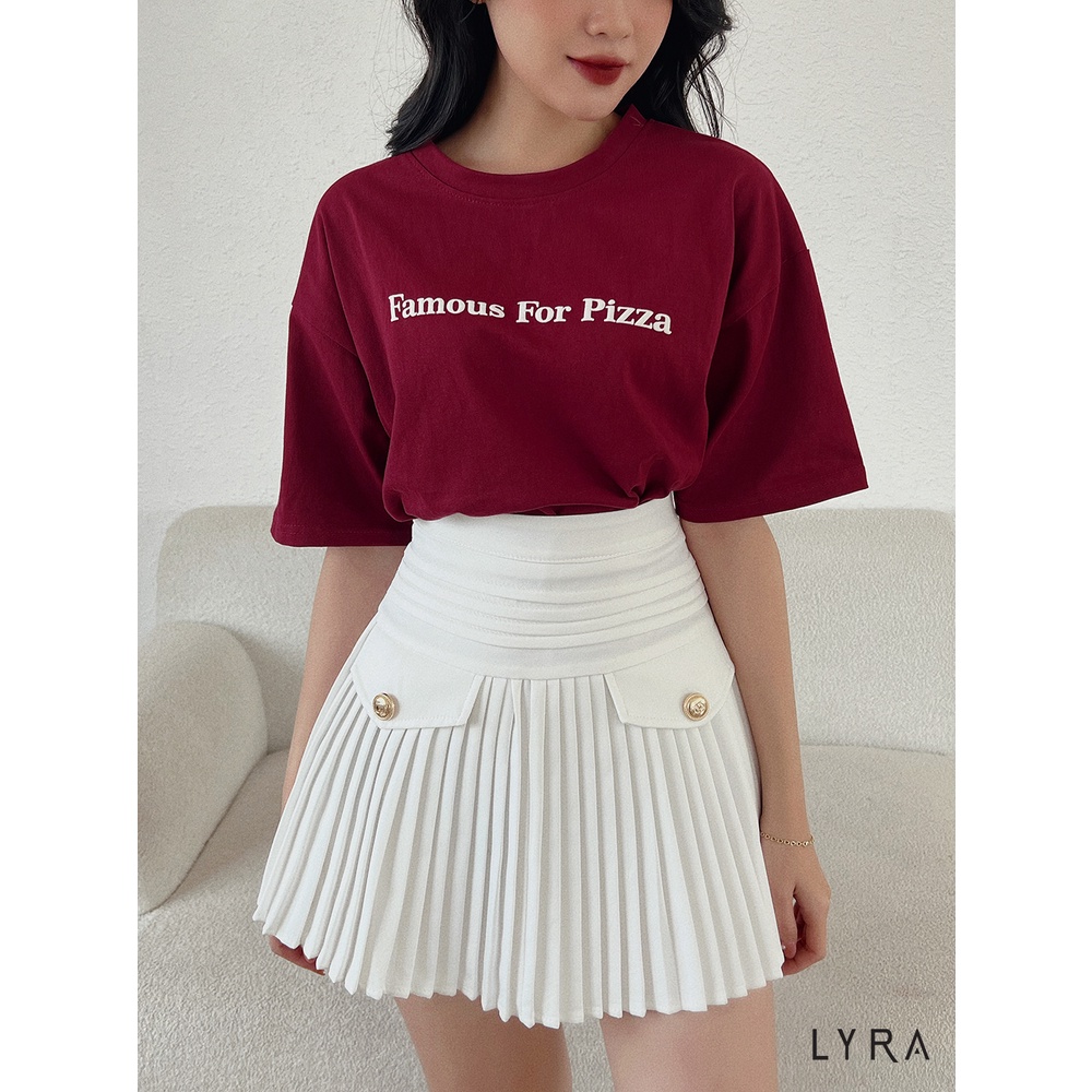 Áo phông nữ Famous For Pizza LYRA, thun basic cổ tròn form rộng Free size tay lỡ phong cách Hàn Quốc - VSYAP0380