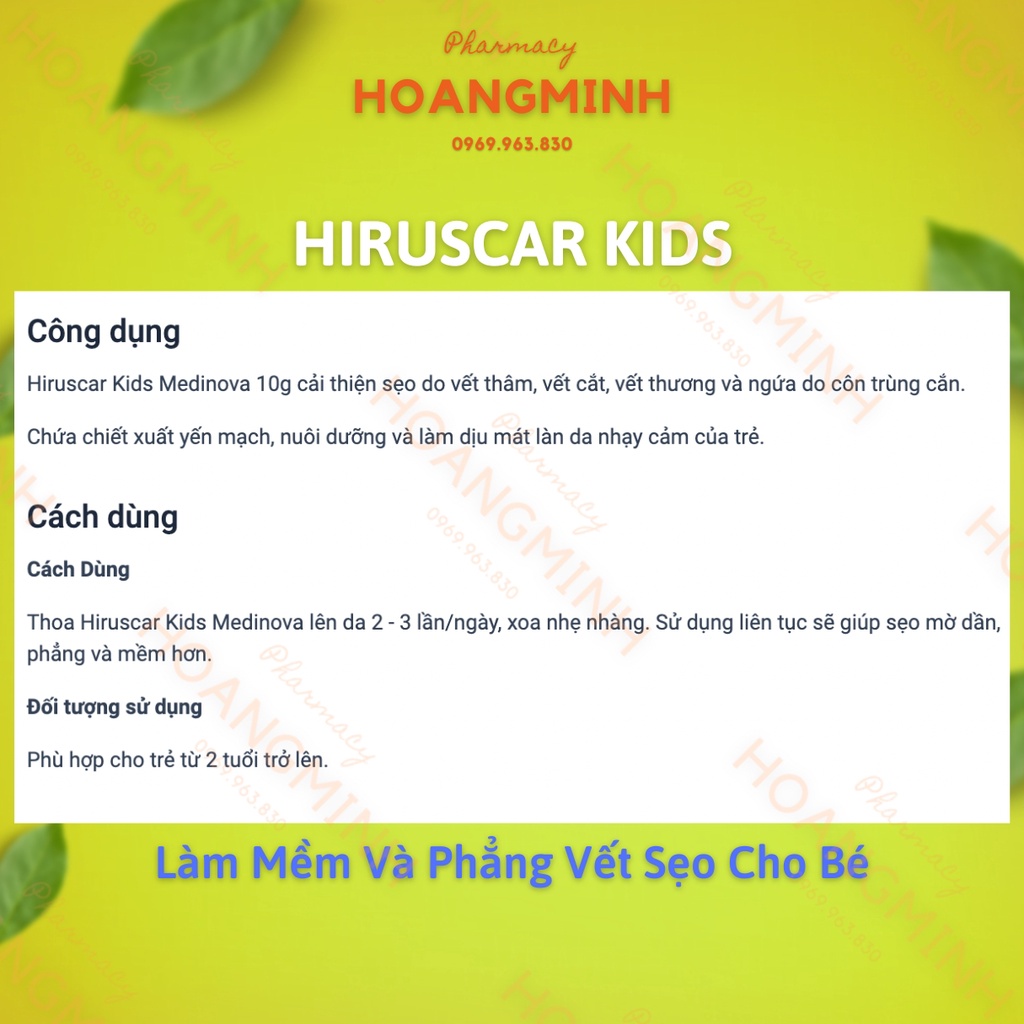 GEL HIRUSCAR KIDS  Cải Thiện Sẹo Do Vết Thâm, Vết Cắt, Vết Thương Và Ngứa Do Côn Trùng Cắn
