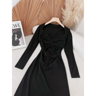 đầm midi đen body nơ ngực