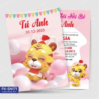 Thiệp thôi nôi –  sinh nhật Pluxi bé Gái tuổi Dần - Cọp - PX_SN171