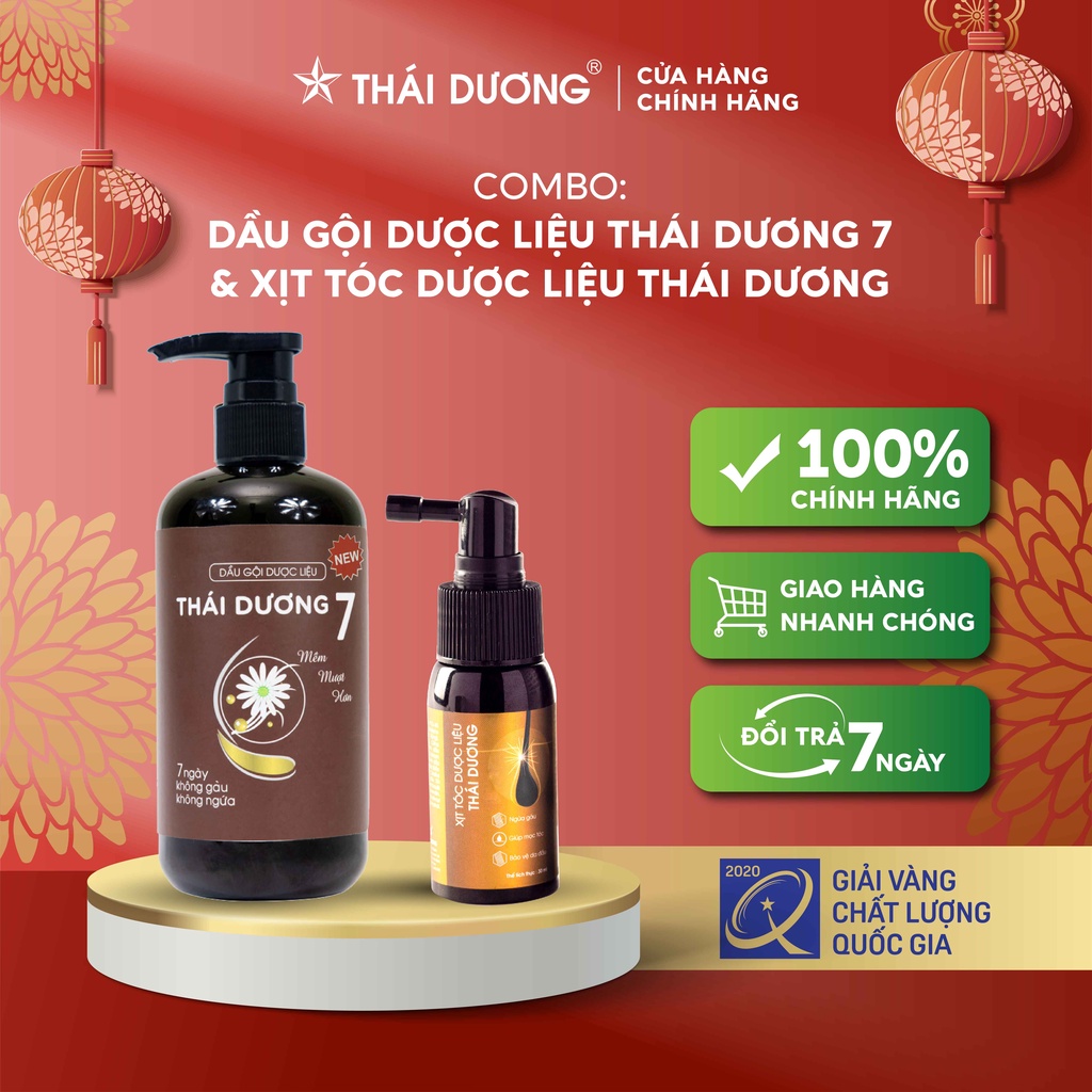 Bộ sản phẩm Dầu gội dược liệu Thái Dương 7 480ml & Xịt mọc tóc Thái Dương 30ml - Sao Thái Dương
