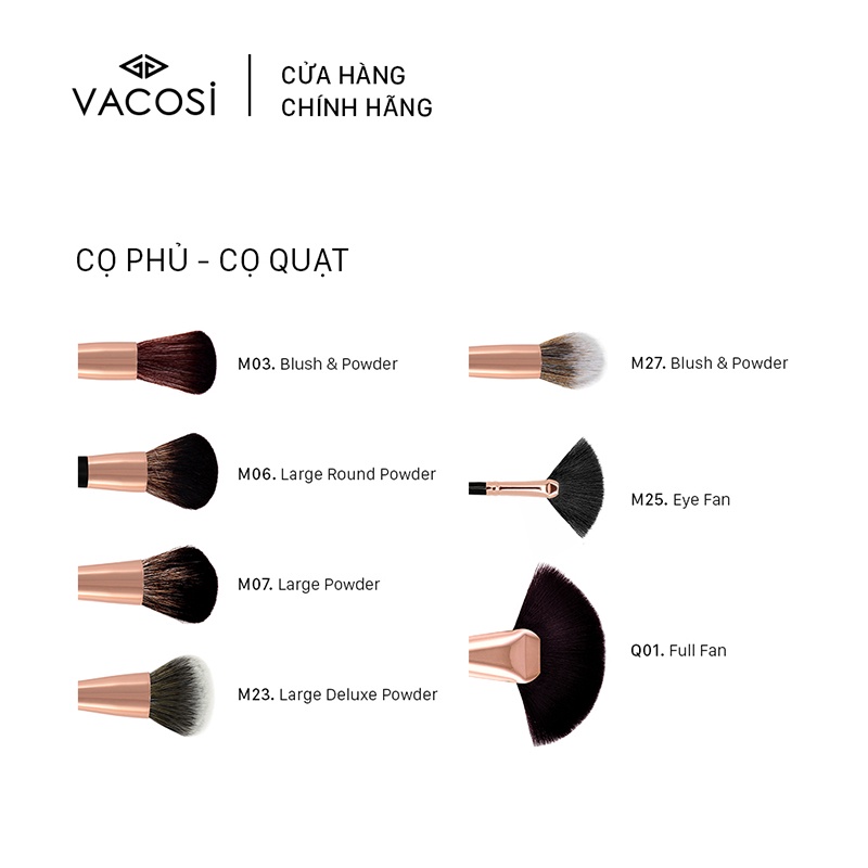 Cọ Má Hồng Đầu Xéo / Quat Phủi Pro VACOSI - M24 Angled Contour & Blush / QP01 Fan Powder