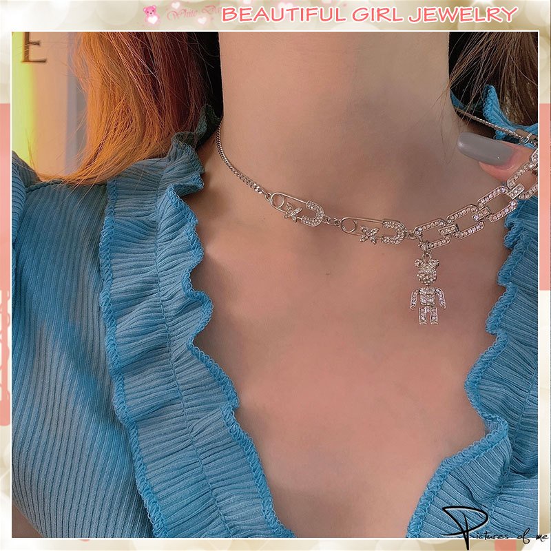 Vòng cổ mặt hình gấu đính đá lấp lánh hợp thời trang