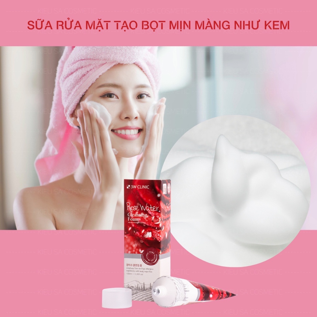 [HB Gift] Sữa Rửa Mặt 3W Clinic Rose Water Hàn Quốc