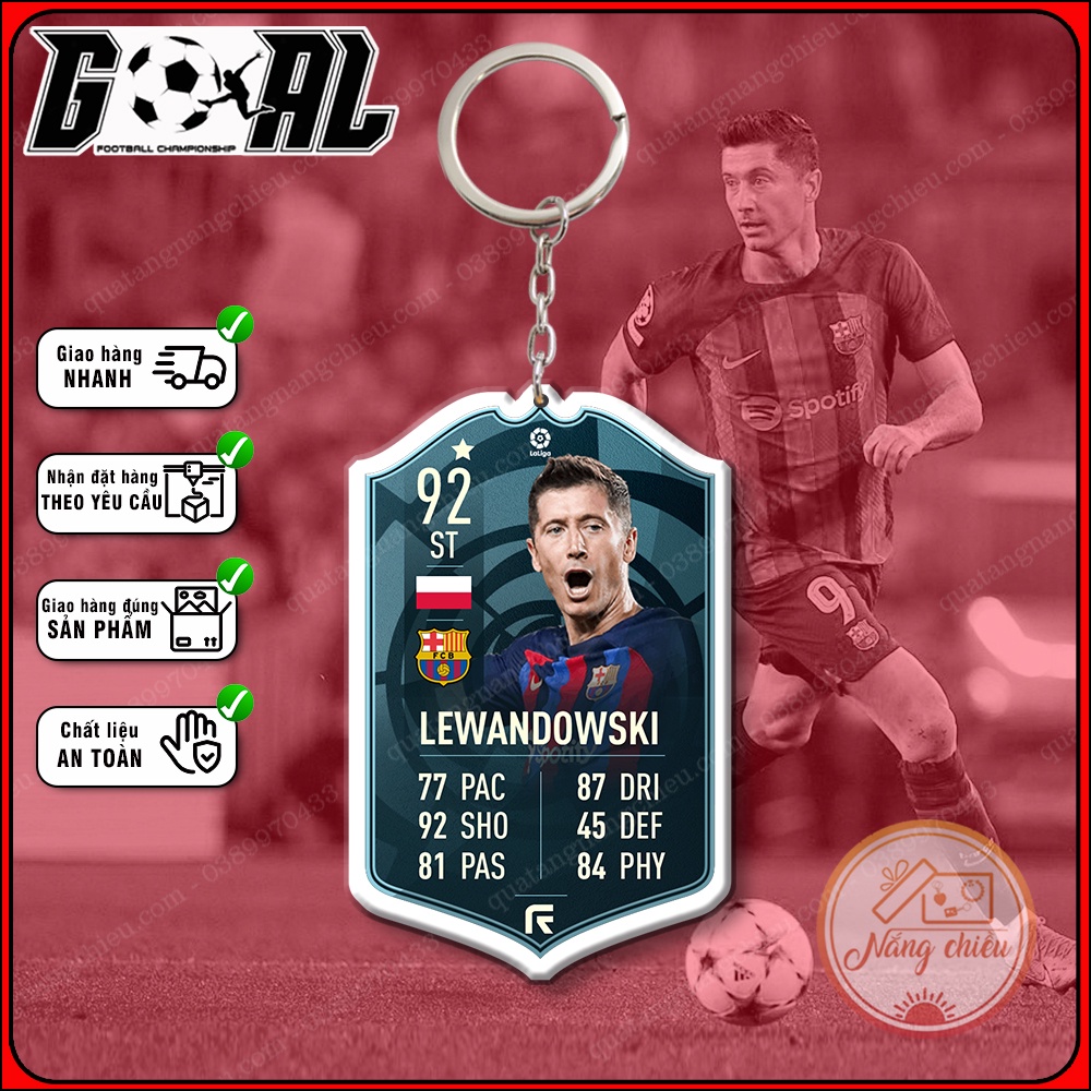 Móc khóa cầu thủ Lewandowski-phụ kiện treo balo túi xách cao cấp-thẻ legend bóng đá yêu thích nhất Barcelona[4015-4029]
