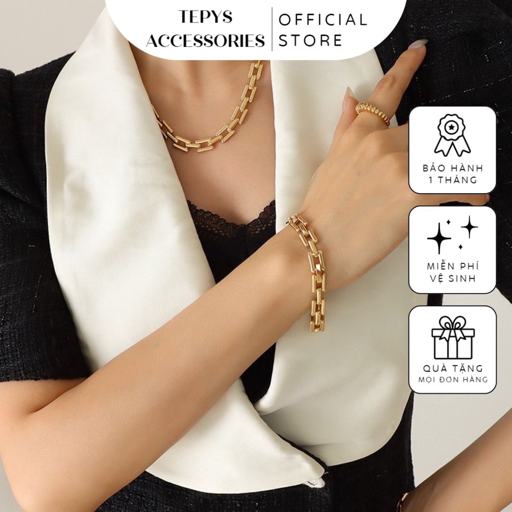 Dây chuyền, lắc tay Vime tạo hình cá tính Titan mạ vàng/bạc không rỉ sét Hàn Quốc Unisex LT127&DC177 - Tepys