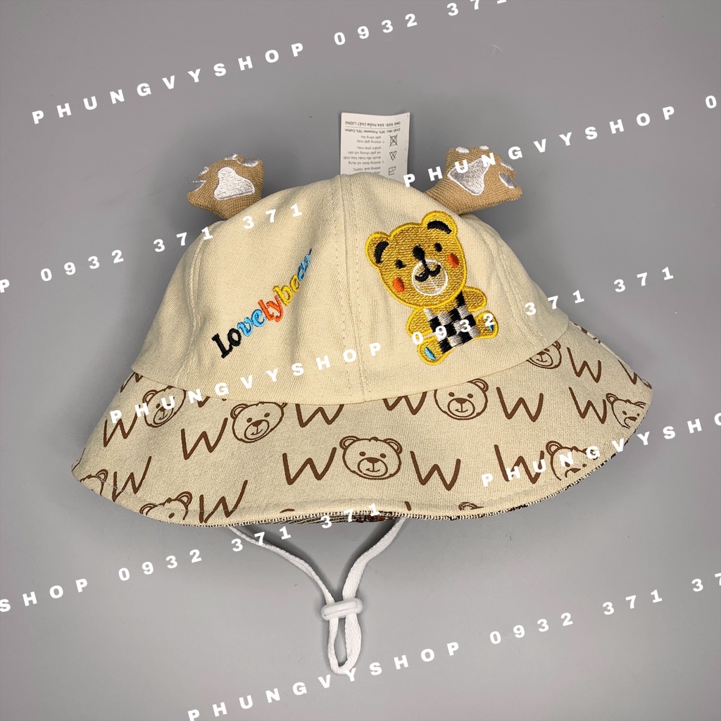 Bé 2-5 Tuổi/ VĐ 52cm_Mũ bucket tai bèo nón vành trai gái phungvyshop BO trug GẤU LOVELYBEAR vành in Wow