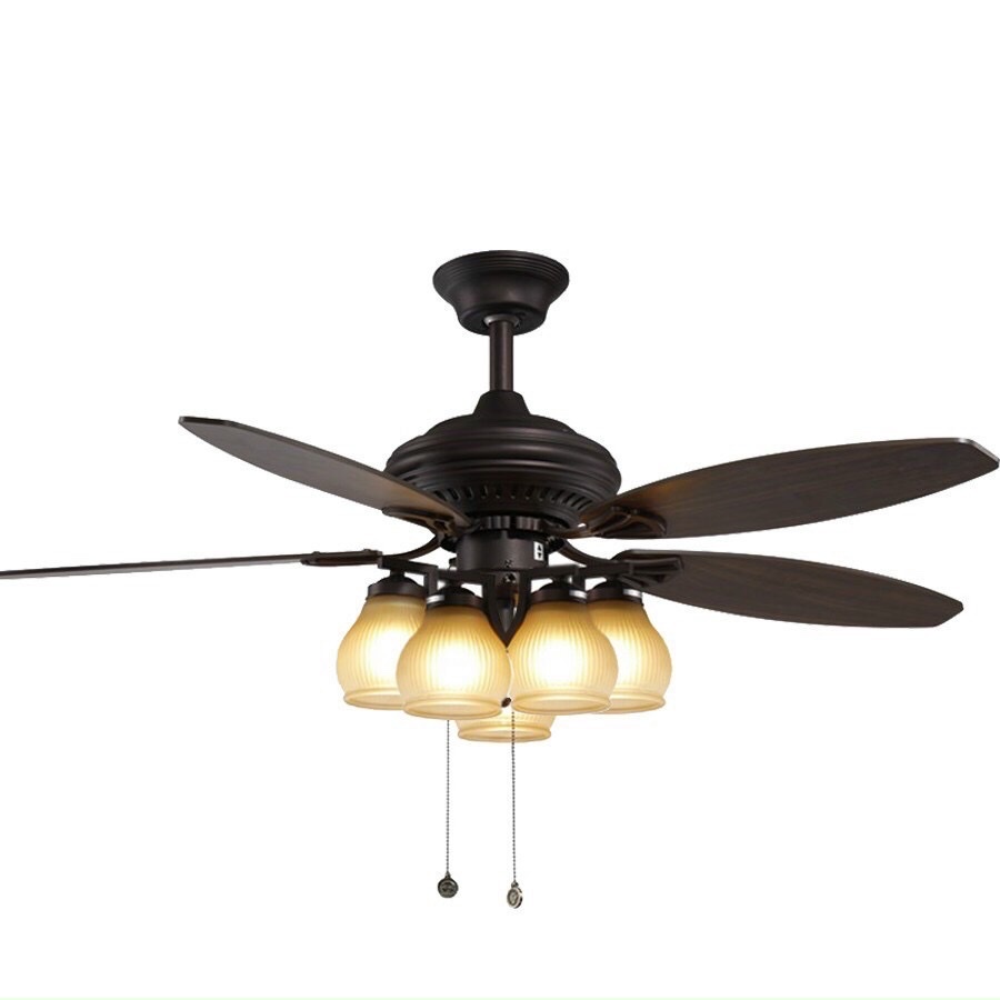 (Tặng kèm bóng) Quạt trần đèn tân cổ điển 5 cánh gỗ có điều khiển từ xa 6 tốc độ mát,động cơ lõi đồng có đảo xoay chiều