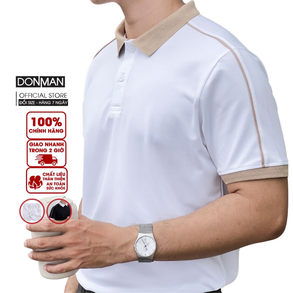 Áo thun Polo nam phố sọc Nam DONMAN cao cấp với chất Premium CVC piqueThấm hút mồ hôi tốt form Slimfit, giảm nhiệt AT38