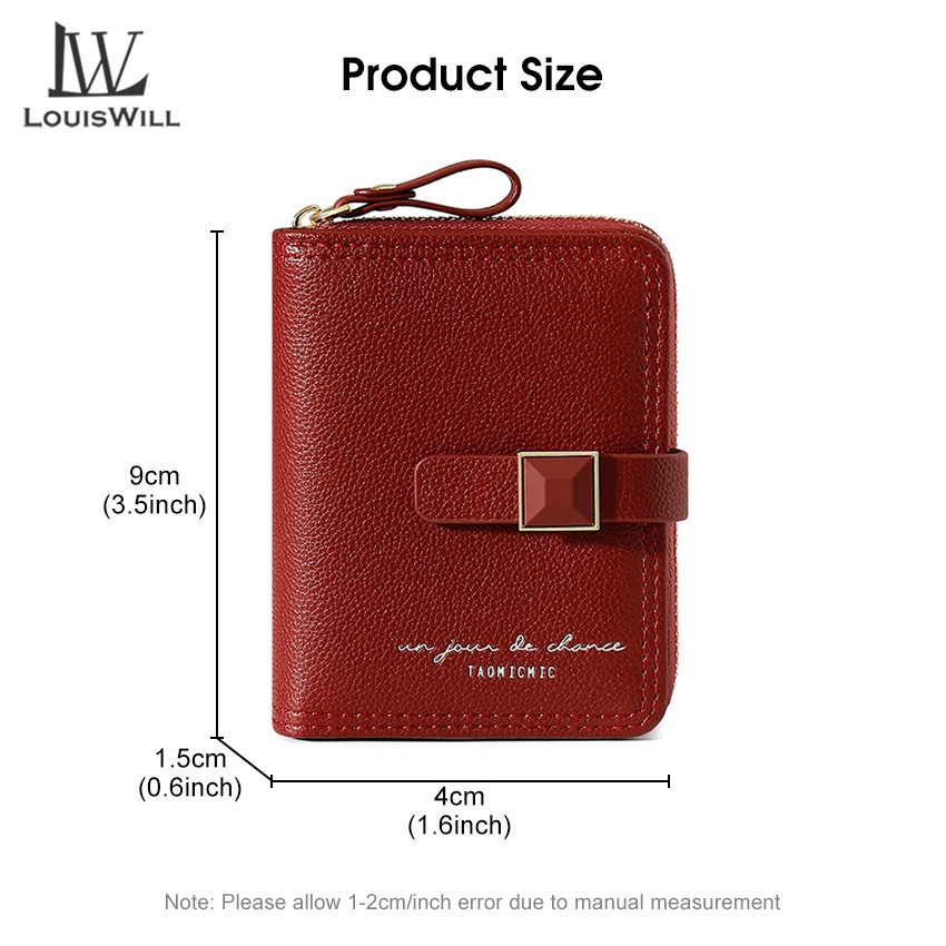 Ví da PU LOUISWILL dáng ngắn đa năng có 11 ngăn đựng thẻ/ tiền xu phong cách retro thời trang cho nữ