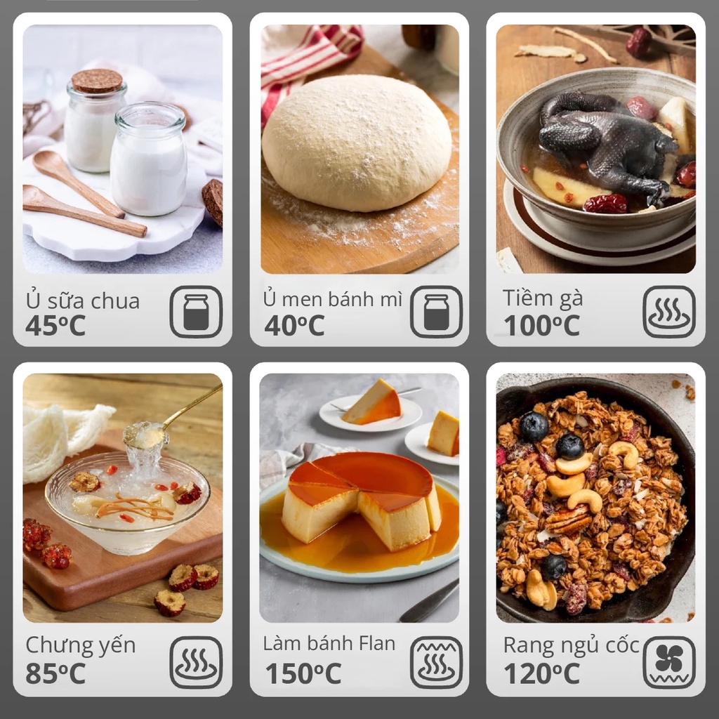 Lò Chiên Không Dầu Cao Cấp Kết Hợp hấp Hơi Nước 2 Trong 1 Tích Hợp 50 menu món ăn thay thế 10 thiết bị bếp