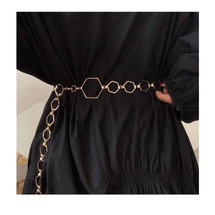 Thắt Lưng Dây Xích Mặt Hình Lục Giác Màu Vàng GM058